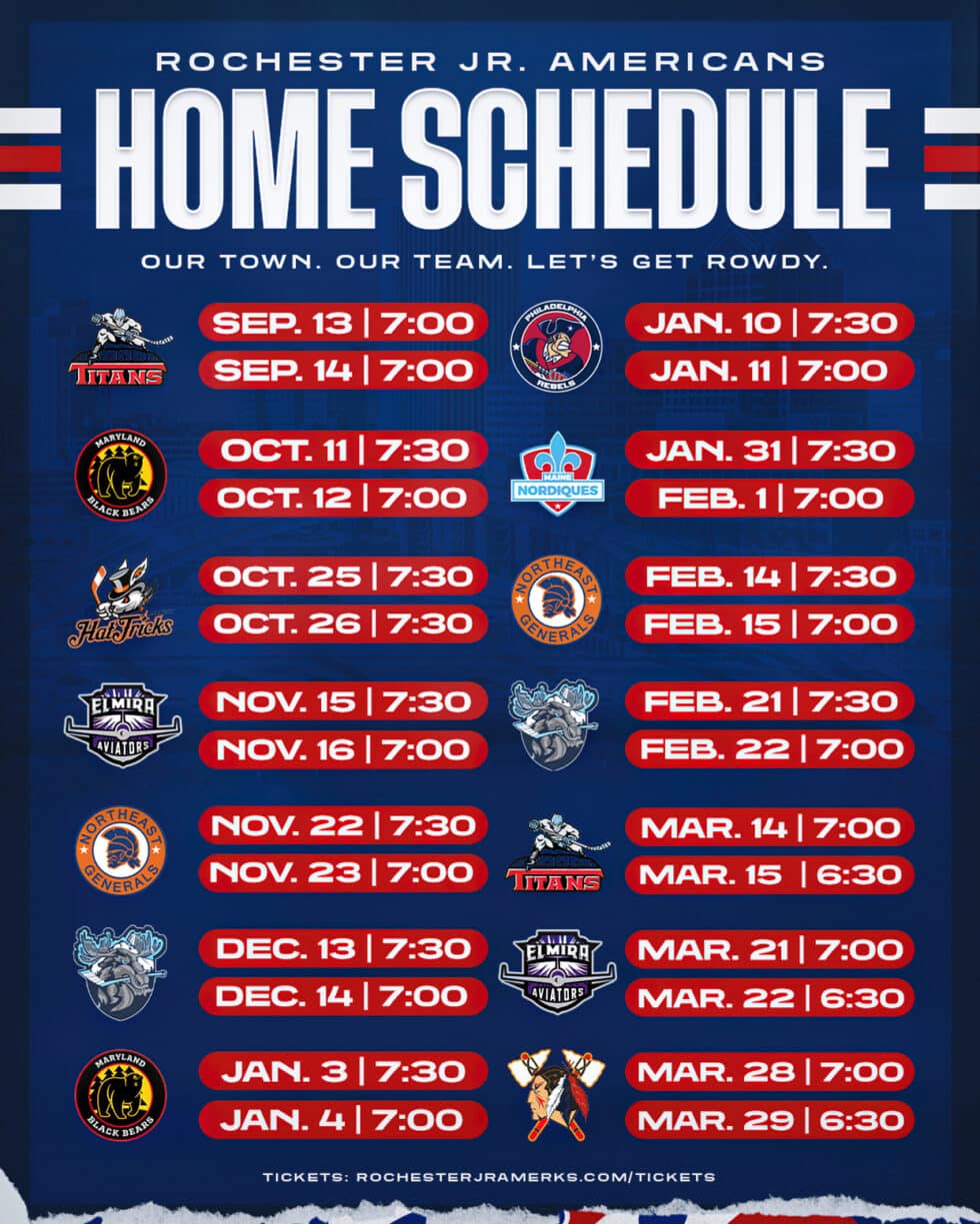 Rochester Jr. Americans Proudly Announce 202425 Schedule For NAHL’s