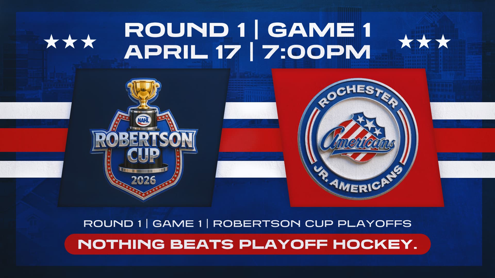 Rochester Jr Americans MATCH UP Graphic Round 1, Game 1